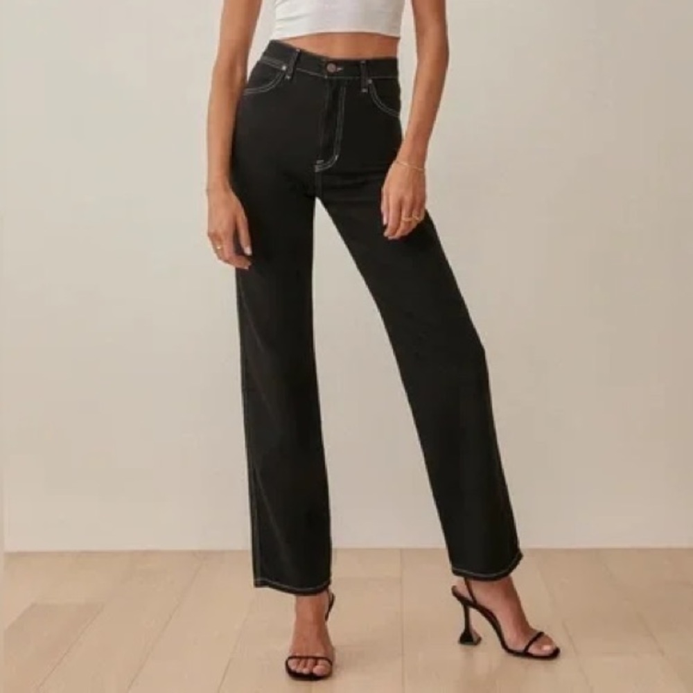 Reformation Black Cowboy High Rise Straight Jeans